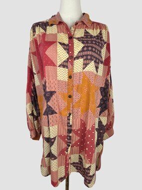 Intimately Free People Patch My Heart Sleep Shirt Sz M Clay Combo Star Patchwork